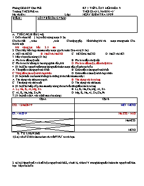 Đề kiểm tra 1 tiết lần 3 môn Hóa học Lớp 9 - Trường THCS Phổ An